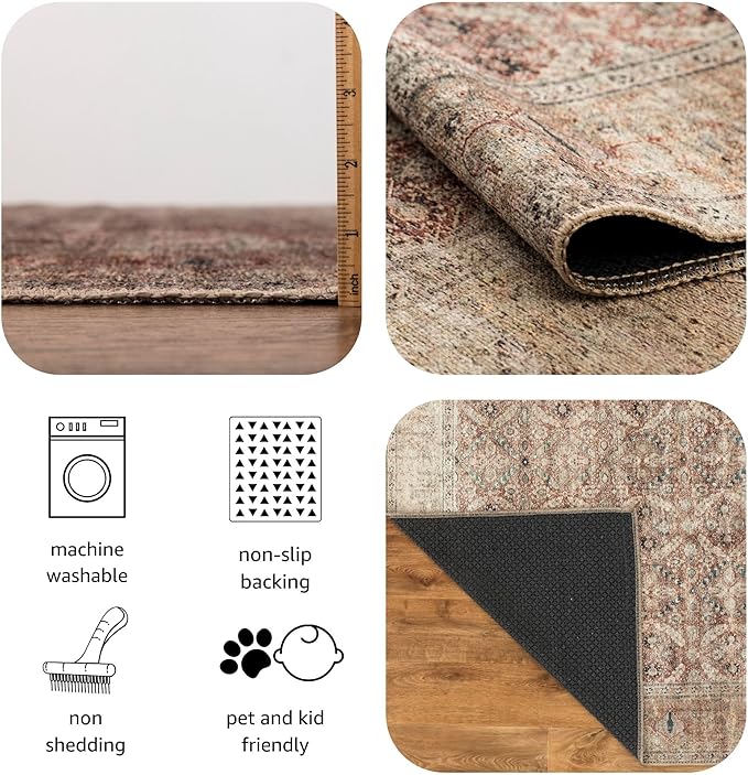 Keen Home Design 2x10 Rug - Machine Washable Runner Rug with Non-Slip Backing, Ideal for Hallway, Entryway, Kitchen, Laundry Room - Vintage, Easy Clean, Durable, Low Pile - (2'6" x 10')