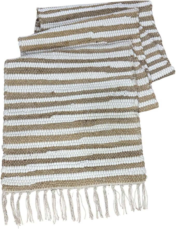 Perilla Home Chindi Table Runner Boho with Tassels 72 Inches Long Jute Cotton - Braided Rustic Farmhouse Fall Kitchen Dining Table Decoration for Party Wedding (Brown)