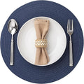 Round Placemats Set of 8 Woven Placemats Washable Braided Table Mats for Dining Table Heat Resistant Non-Slip Circle Place Mats(Navy Blue)