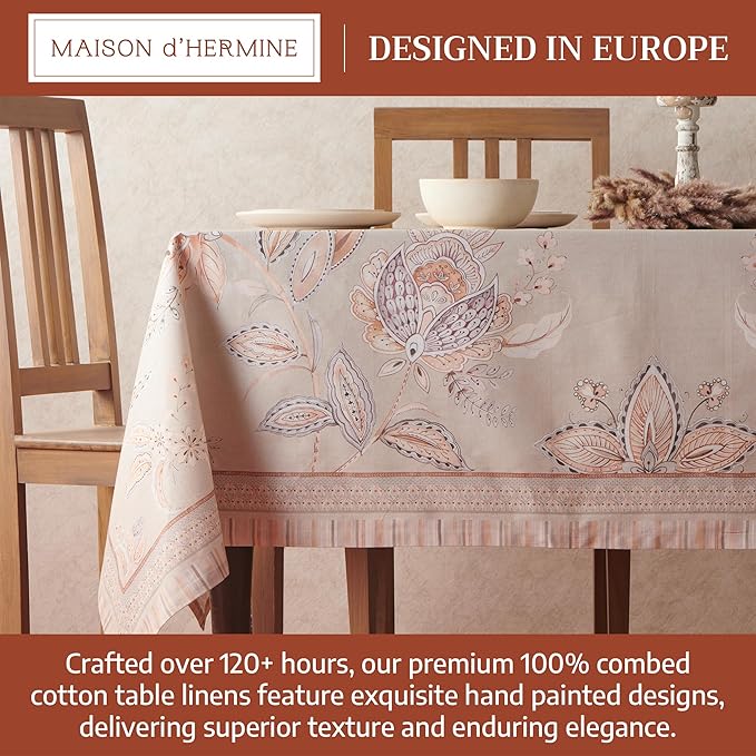 Maison d' Hermine Premium Table Cloth Rectangle Table 100% Combed Cotton 140 x 70 Inches Tablecloth Reusable Decorative for Dining Room, Farmhouse, Home, Party, Festive & Wedding - Society Florals