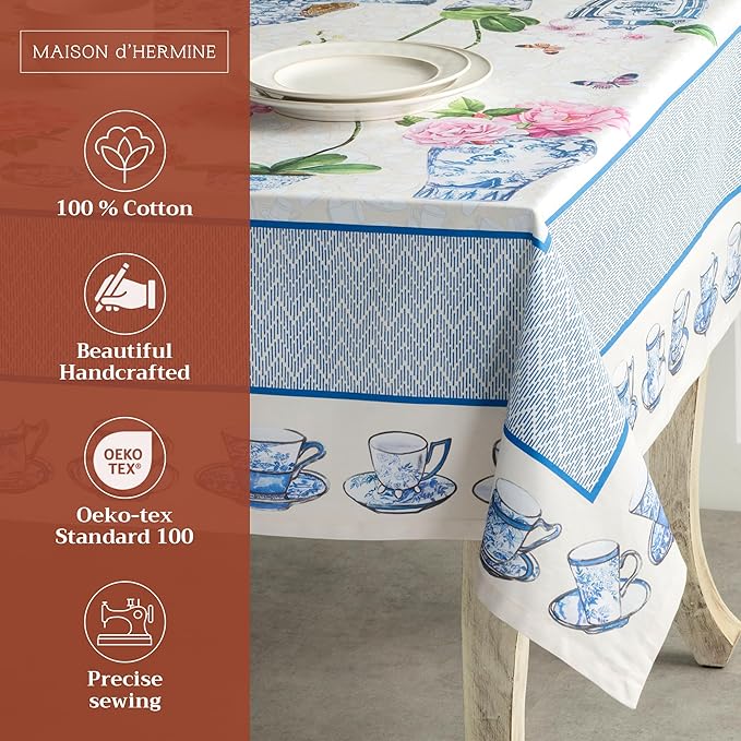 Maison d' Hermine Table Cloth Square Table 100% Cotton 60 x 60 Inches Tablecloth Reusable Decorative for Dining Room Farmhouse Home Valentines Day Decorations Spring Summer - Canton