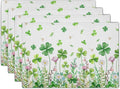Green Shamrock Placemats Set of 4, 12 x 18 Inch Clover Lucky Floral Heat Resistant Linen Farmhouse Table Dining Place Mats for Seasonal Spring Kitchen Home Decor
