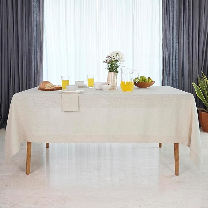D'Moksha Homes Linen Tablecloth 60 x 102 Inch - 100% Pure Linen Light Natural Table Cloth for Rectangle Tables - Machine Washable Cloth Tablecloth for Valentines, Spring, Easter