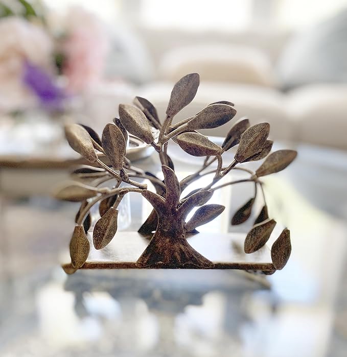 Bronze Life Tree Design Metal Napkin Holder | Freestanding Vertical Disposable Tissue Paper Servilleta Dispenser Organizer Stand Servilletero Tabletop | Home Kitchen Restaurant