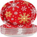 50Pcs Christmas Snowflake Oval Paper Plates 10" x 12" Large Red Gold and White Snowflake Plates Disposable Heavy Duty Christmas Party Decorations for Xmas Winter Holiday New Year Dinner Party Supplies