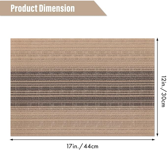 Winknowl Placemats Set of 8, Washable Vinyl Woven Placemats, Heat Resistant & Wipeable Table Mats for Kitchen Dining Table (Brown)
