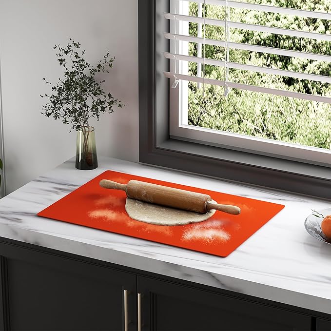 2-Pack Extra Thick Silicone Counter Mats - 24”x16” Large Heat Resistant Kitchen Countertop Protector, Non-Slip Hot Pad Trivet for Air Fryer, Hot Pots & Pans, Coffee Maker(Orange)