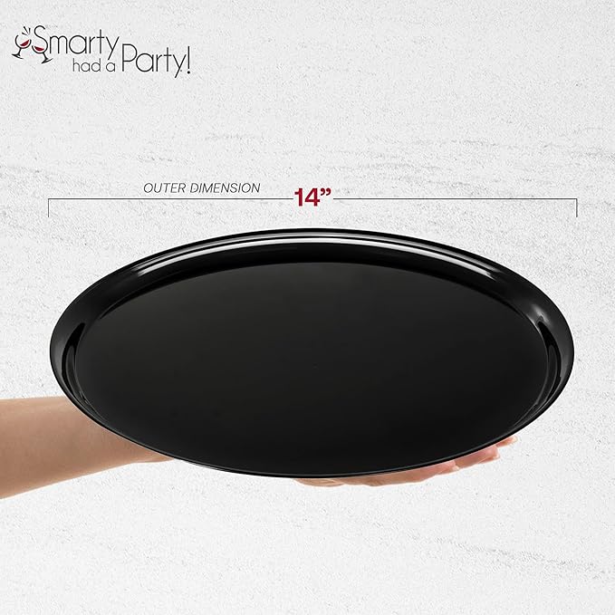 Smarty Had A Party 14 Inch Black Round Plastic Serving Tray – Heavy-Duty Plastic Serving Trays for Parties, Catering & Buffets, Elegant Disposable Party Platters & Trays – 25-Pack