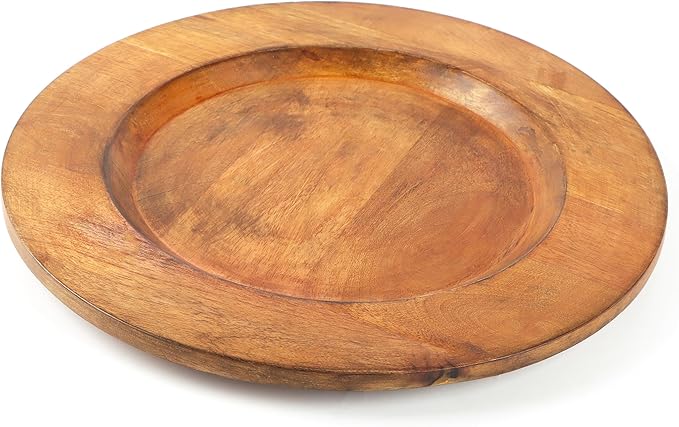 Alpha Living Home Wood Charger Plate Set of 2 - Round Serving Platters Rustic Chargers for Home Décor Charcuterie Appetizer & Dining - Hardwood Platter Handcrafted Versatile Durable 13 inch (Brown)