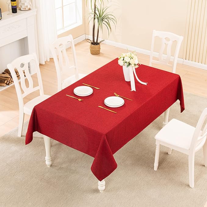 BALCONY & FALCON Rectangle Tablecloth Washable Wrinkle Resistant and Water Proof Table Cloth Decorative Linen Fabric Tablecloths for Dining Parties Kitchen Wedding and Outdoor Use (Red, 57x118)