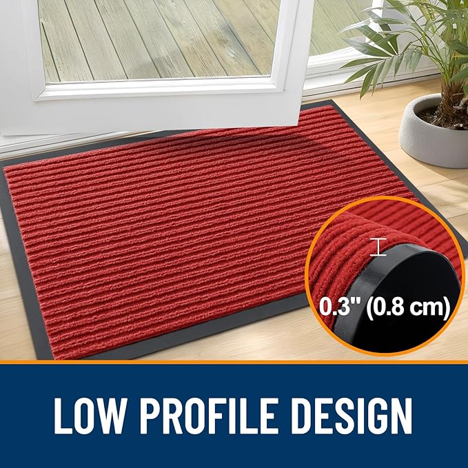 OLANLY Front Door Mat Indoor Outdoor Entrance, Waterproof Heavy Duty Doormat, Fade Resistant, Low Profile, Easy Clean Patio Porch Welcome Floor Mats for Entry, 47x34, Red