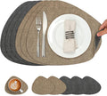 Placemats and Coasters, Washable Reversible Placemats Round Faux Leather Wipeable Place Mats Non Slip Heat Resistant Indoor Outdoor Table Mats (Set of 6, Gray Beige)