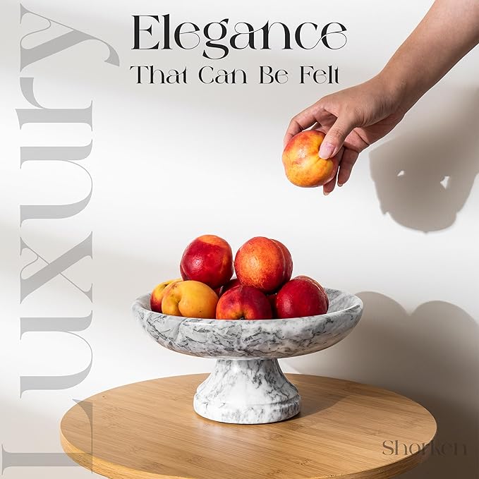 Decorative Marble Bowl with Anti-Slip Pads, Large Countertop Centerpiece and Modern Catch All Bowl for Entryway Keys - Elegant Large Fruit Bowl, White, ~10"