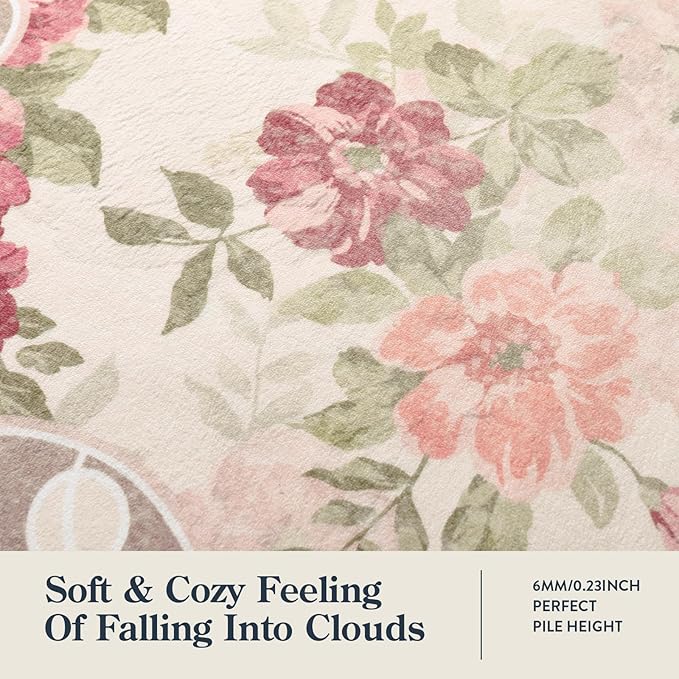 Lahome Floral Washable Rugs 5x7,Rugs for Living Room Boho Area Rug,Vintage Rugs for Bedroom Girls Non Slip Low Pile Ultra-Thin Large Carpet for Farmhouse,Dining Room,Kids Playroom Dorm (5'X7',Beige)