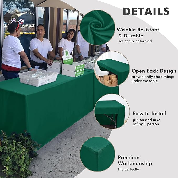 Nasitos 2 Pack Fitted Tablecloth for 4 Foot Tables-Green Open Back Folding Table Cover Washable and Wrinkle Resistant Table Cloth for Weddings, Trade Show, Career Fair, Convention, Events