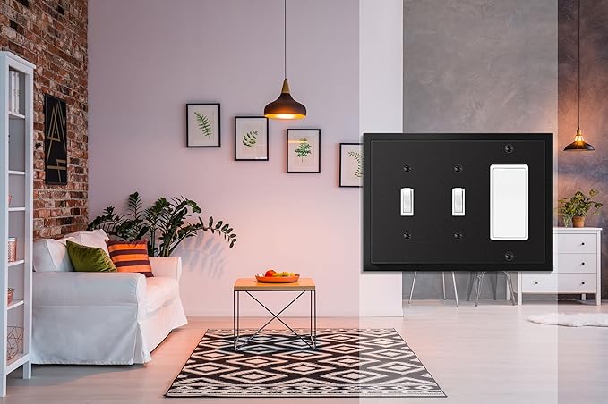 Henne Bery Modern Edge Decorative Wall Plate Switch Plate Outlet Cover, Durable Solid Zinc Alloy (Double Toggle/Single Decorator, Matte Black)