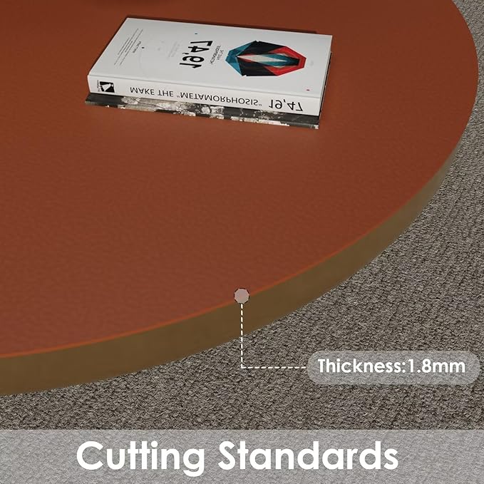 Round Table Pad, 1.8mm Thick, Dia.24 Inch, Leather Table Cover, Dining Table Protector, Table Top Protector (Dia.24, Brown+Gray)