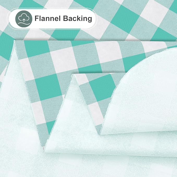 misaya Rectangle Waterproof Vinyl Table Cloth, Buffalo Flannel Backed Tablecloth, Wipeable Plastic Table Cover for Dinner, Kitchen, Outdoor (60" x 84", Teal and White)