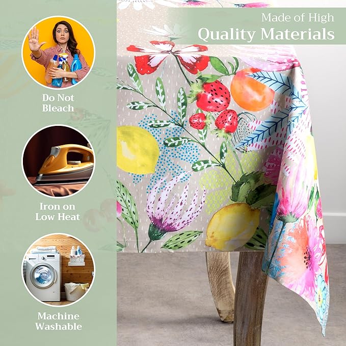 Maison d' Hermine Table Cloth Rectangle Table 100% Cotton 70 x 90 Inches Tablecloth Reusable Decorative for Dining Room Farmhouse Home Valentines Day Decorations Spring Summer - Jardin D'Ete - Fog