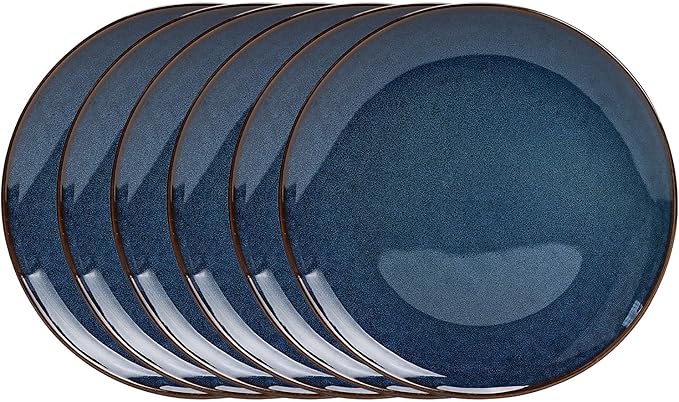 Organic Shape Highland Ceramic Dinner Plates, 6pcs 11.65 Inch Handmade Reactive Glaze Dinnerware Sets with Wavy Edge, for Kitchen, Microwave & Dishwasher Safe, Scratch Resistant-Blue