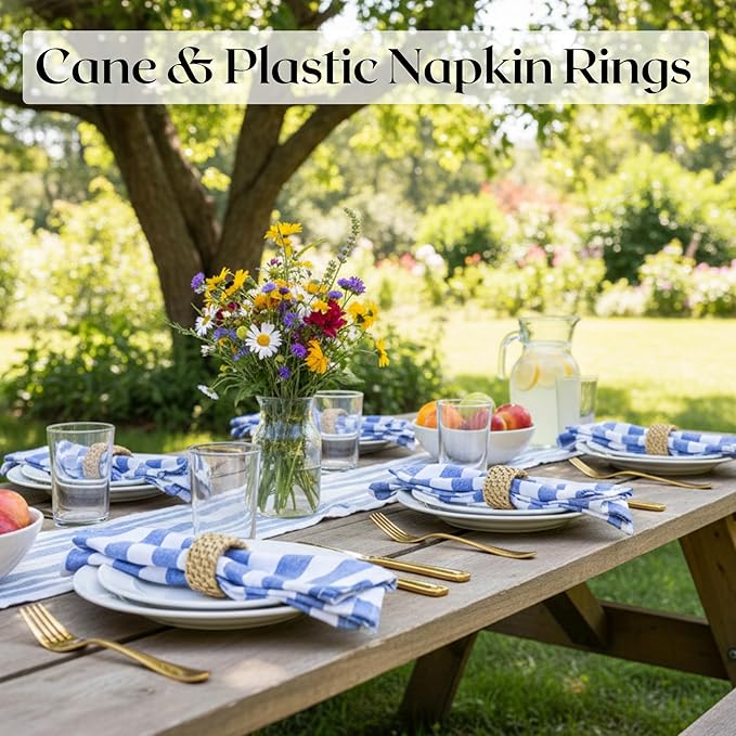 ALPHA Living HOME Rattan Napkin Rings Set of 12 - Handcrafted Cane Serviette Holders for Table Decor, Weddings, Parties, Dinners, Rustic Boho Style Napkin Rings Natural