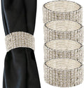 Ashford Napkin Ring, Sparkling Glass Rhinestones, for Cloth Napkins, Elegant Formal Dining Table Setting, Event, Wedding, Silver, 2", Set of 4
