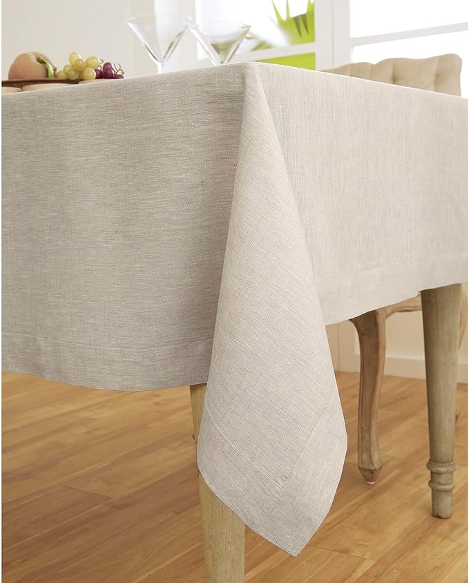 Solino Home Linen Tablecloth 54 x 72 Inch - 100% Pure Linen Light Natural Table Cloth for Rectangular Tables - Athena, Machine Washable Cloth Tablecloth for Spring, Easter
