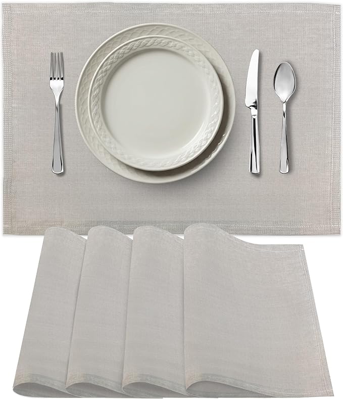 Premium European Cloth Table Linen Placemats - 56% Cotton 44% Linen Fabric, Jacquard Woven Design - for All Occasions or Daily Use - Machine Washable - Carlo Lamperti Italy - Sage, 20"x14" (Set of 4)