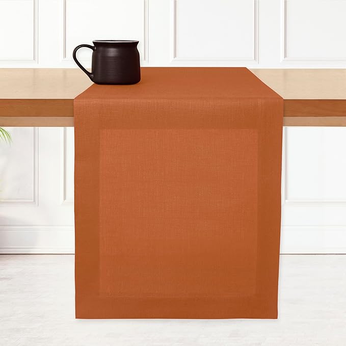 D'Moksha Homes Linen Rust Table Runner 60 Inches - 100% Pure Linen Table Runner 14 x 60 Inch for Coffee Tables, Dresser, Spring, Easter - Machine Washable