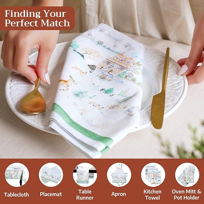 Maison d' Hermine Cloth Napkins Set of 4 100% Cotton for Thanksgiving Christmas Decorations Everyday Reusable Square Fall Napkins Cloth Washable Dinner Party (Snowy World, 20"x20")