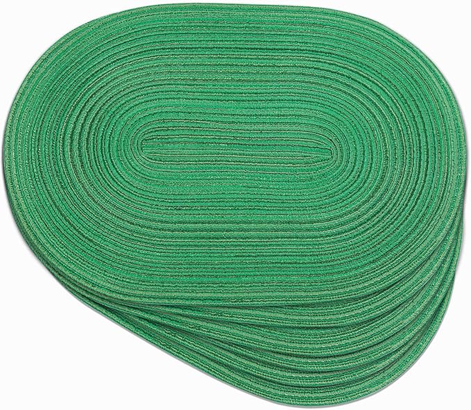 Noctiflorous Oval Braided Placemats Set of 6 Woven 12x18 Inch Non Slip Washable Heat Resistant Place Mats Round Tablemats for Dining Kitchen Party Daily Table Decor Dinner Mats (Green Shine, 6)
