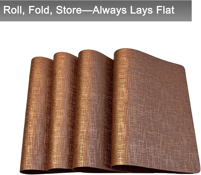 Set of 4 Faux Leather Placemats, Dual‑Sided Non‑Slip Vinyl Placemats, Washable Table Mats, Wipeable Metallic Dining Mats for Kitchen and Dining