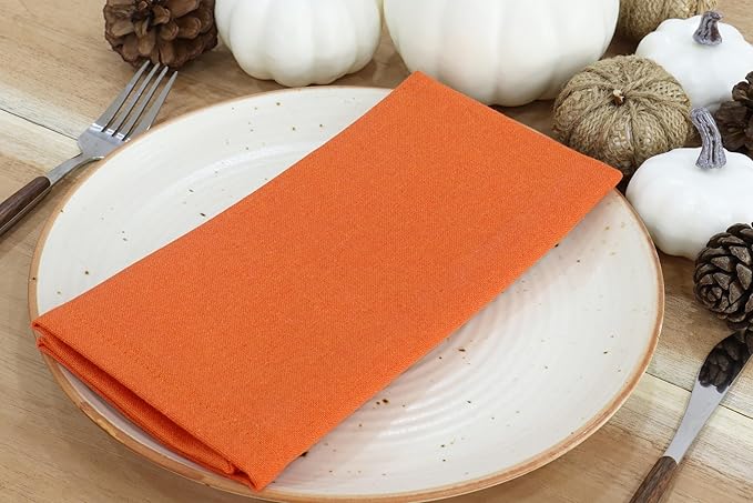 PurpleEssences Set of 12 Cloth Dinner Napkins 100% Cotton 18x18 Inch - Soft Durable Washable - Ideal for Farmhouse Party Fall Thanksgiving - Perfect Everyday Use Table Linen - Orange