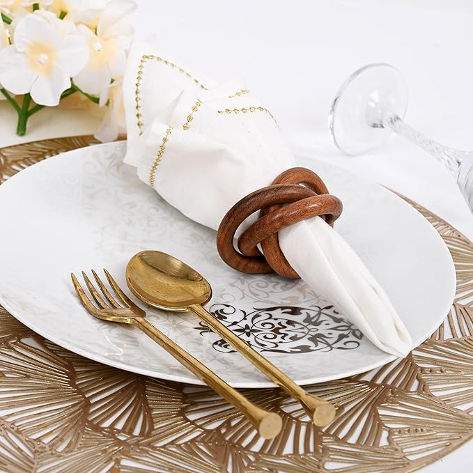 CLEENTABLE Three Ring Napkin Rings Set of 8, Decorative Handcuff Serviette Ring, Napkin Holders Bulk for Party Decoration, Dinning Table, Everyday, Family Gatherings Tabletop Décor (Brown)