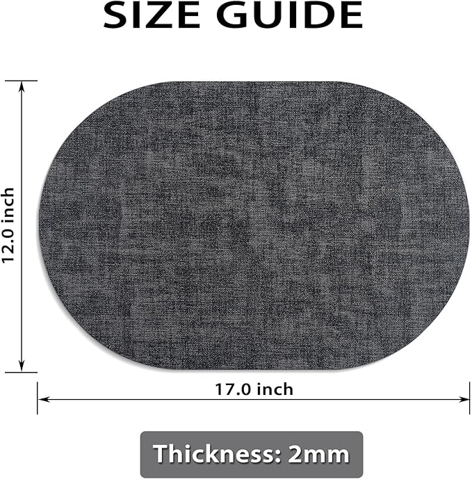 Placemats Set of 8 Non-Slip, Heat Resistant Oval Leather Place mats Double Layer, Waterproof Table Mats Easy to Clean for Kitchen Dining Room Coffee Office Table, Charcoal