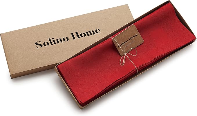 Solino Home Linen Red Placemats Set of 6-100% Pure Linen Placemats 14 x 19 Inch for Valentines, Winter - Fete