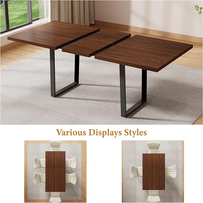 ZckyCine 67" Expandable Walnut Dining Table and 6 Upholstered Chairs, 7-Piece Modern Dining Set
