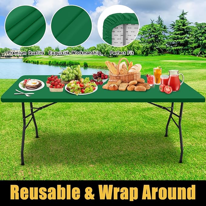 Smiry Rectangle Picnic Table Cloth, Waterproof Elastic Fitted Tablecloths for 4 Foot Tables, Washable Polyester Table Cover for Camping, Indoor and Outdoor (Hunter Green, 30"x48")
