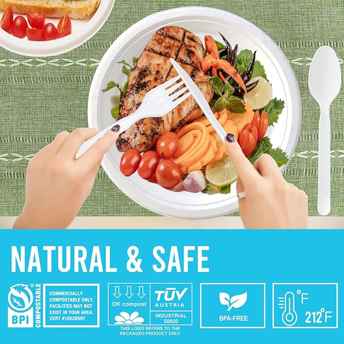 250 Count Compostable Disposable Non Plastic Forks, Large Heavy Duty Biodegradable Utensils, Eco Friendly Durable Sturdy Recyclable Forks Flatware Silverware for Party Wedding Daily Use