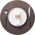 Jovono 15" Faux Leather Big Round Placemats Set of 4 - Washable Heat Resistant Non-Slip Dining Table Mats with Fabric Texture for Kitchen Home Party Decor, Coffee