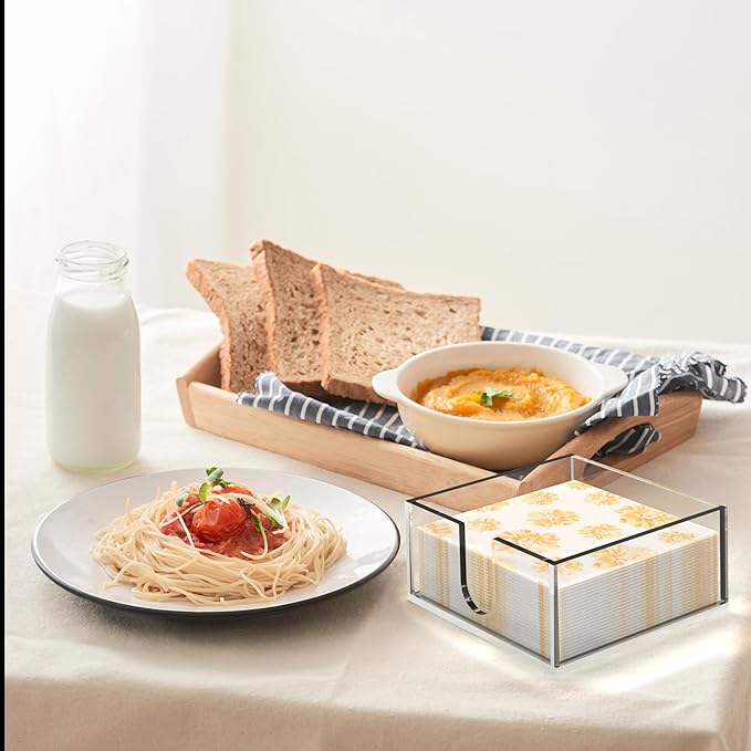 Rubtlamp 2Pcs Acrylic Napkin Holder Bathroom - 0.2Inch Thickness Acrylic Guest Towel Napkin Holder - Hand Towel Tray for Kitchen, Parties, Weddings, Party, Hotel, Restaurant (Clear, 5.5”X5.5”X2.5”)