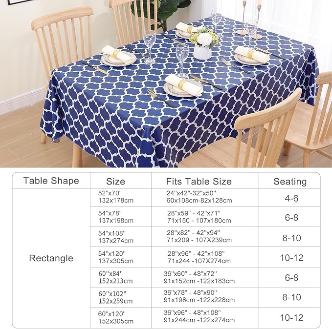 Smiry Rectangle Table Cloth, Wipeable Spillproof Plastic Tablecloths for Dining, Waterproof Vinyl Tablecloth with Flannel Backing for Rectangle Tables, Camping, Outdoor and Indoor (70"x90", Navy)