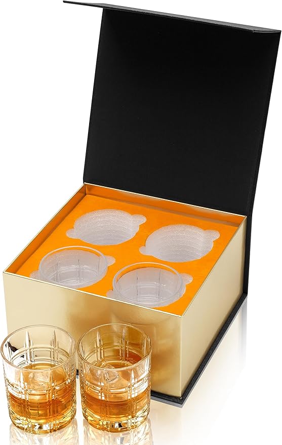 KANARS Crystal Whiskey Glasses - 10 Oz Rock Glasses in Luxury Gift Box - Set of 4 Lowball Bourbon Glass Tumbler for Birthday, Wedding Anniversary, Valentine's Day and Retirement