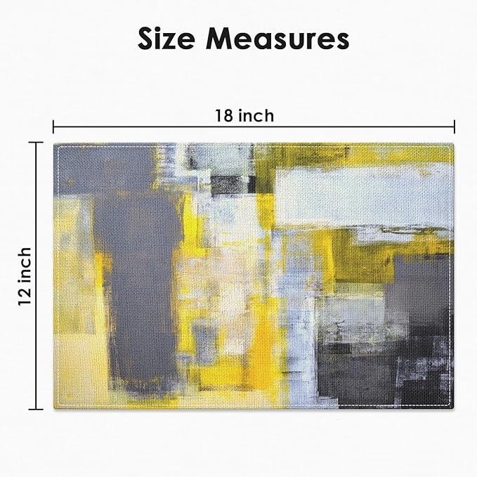 Emvency Farmhouse Placemats Set of 4, Vintage Yellow and Dark Gray Abstract Art Painting 12x18 Inch Table Mats for Outdoor Home Party Kitchen Dining Decoration