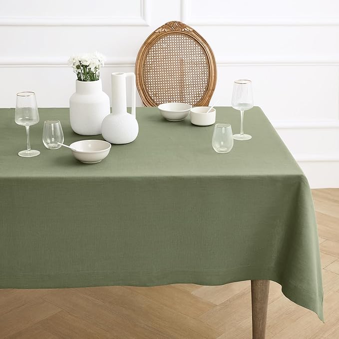 Solino Home Linen Square Tablecloth 52 x 52 Inch - 100% Pure Linen Oil Green Table Throw - Fete, Machine Washable Table Cloth for Spring, St Patricks Day, Easter