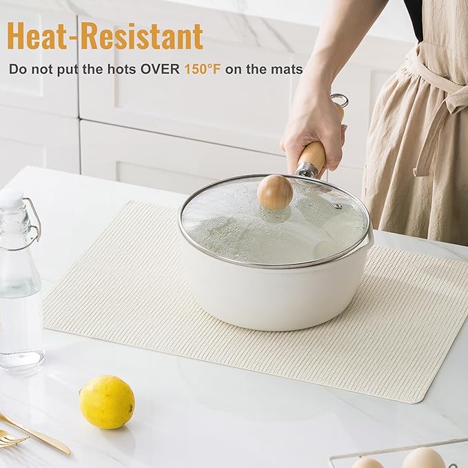 Jovono Faux Leather Placemats Set of 4, Waterproof Washable Table Mats, Easy-Clean Heat Resistant Kitchen Vinyl Place Mat for Dining Table, Restaurant, Indoor, 17.8"x11.8", Ivory
