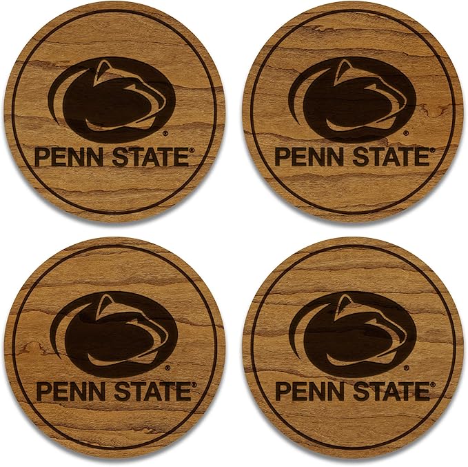 LazerEdge Penn State Nittany Lions Wooden Coaster Set - Cherry Wood - Officially Licensed Product - 4-Pack