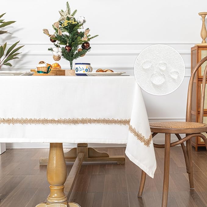 MYSKY HOME Rectangular Table Cloth, 55"X102", Waterproof, Soft Cotton Indoor/Outdoor, Wrinkle Free, Heavy Duty, Floral Pattern, Rustic/Farmhouse Style, Tassel Embellishment, Fits 8-10 Seats