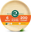 ECO SOUL Palm Leaf Plates 6" Round (200 Count) - Disposable, Eco-Friendly, Biodegradable Bamboo Appetizer Plates - Perfect Dinnerware for Parties, Weddings, Events & Holidays