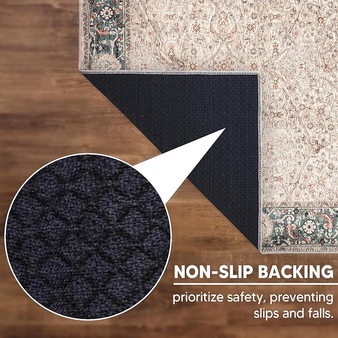 Keen Home Design 2x12 Rug - Machine Washable Runner Rug with Non-Slip Backing, Ideal for Hallway, Entryway, Kitchen, Laundry Room - Vintage, Easy Clean, Durable, Low Pile - (2'6" x 12')